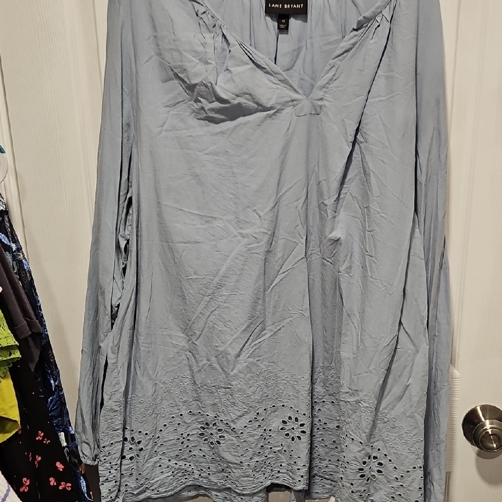 Lane Bryant Light Blue Blouse with Eyelet Hem